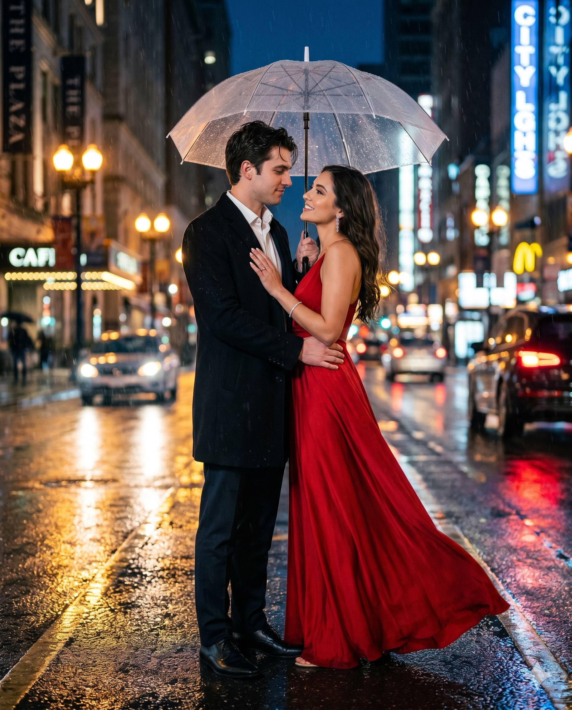Romantic Rain Date Couple AI Photo Prompt