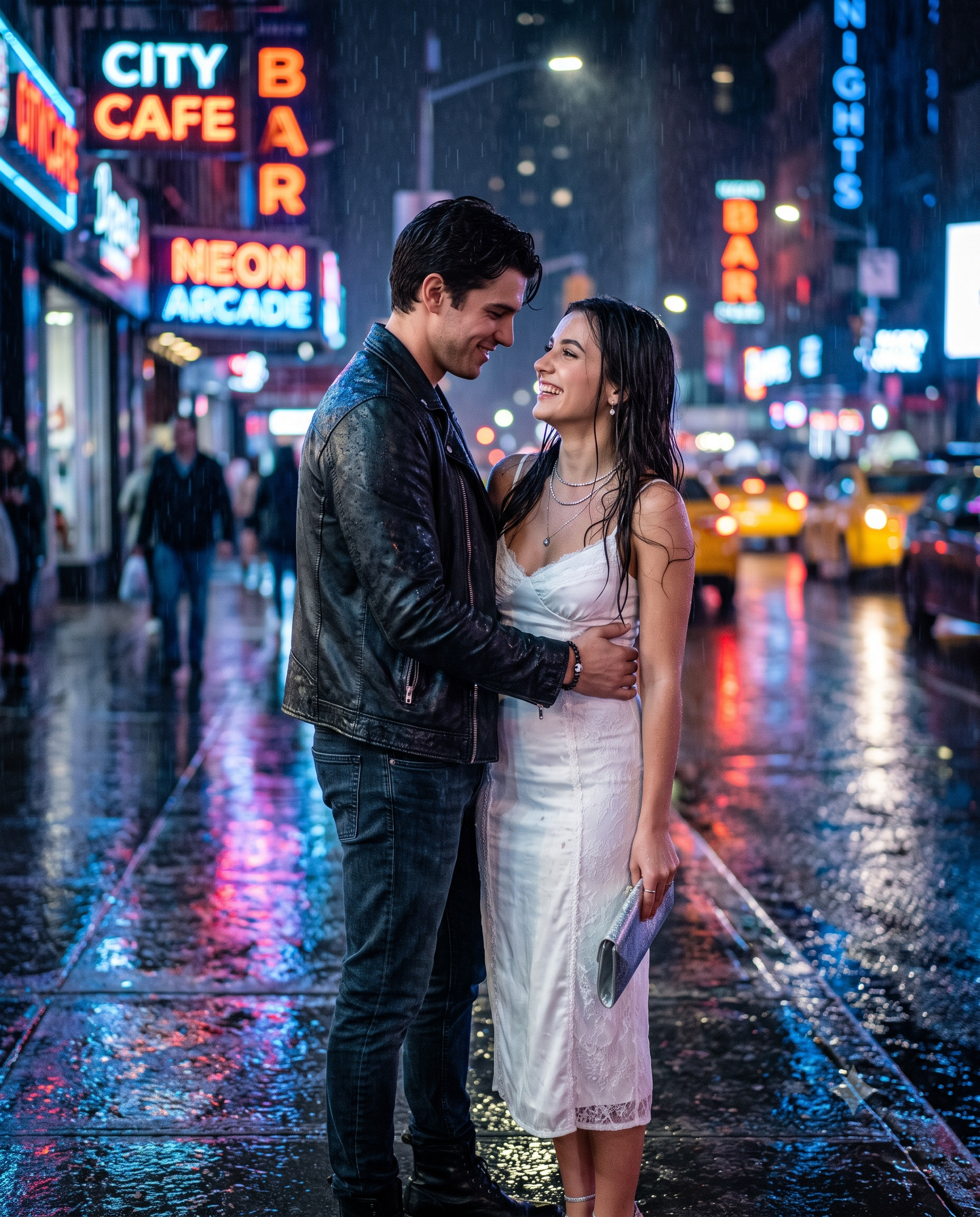 Rainy Street Love Story AI Photo Prompt