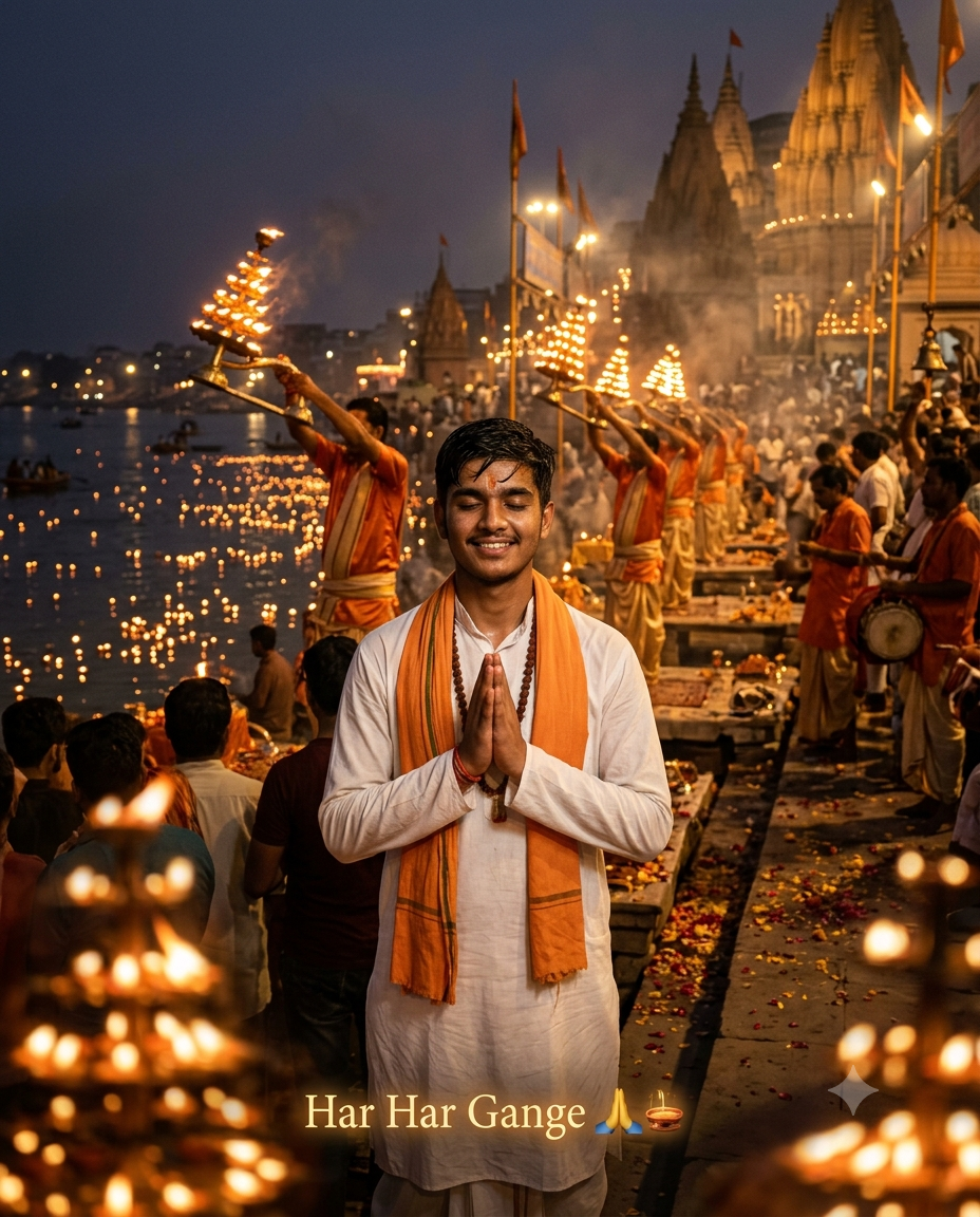 Sacred Ganga Aarti Devotion AI Photo Prompt