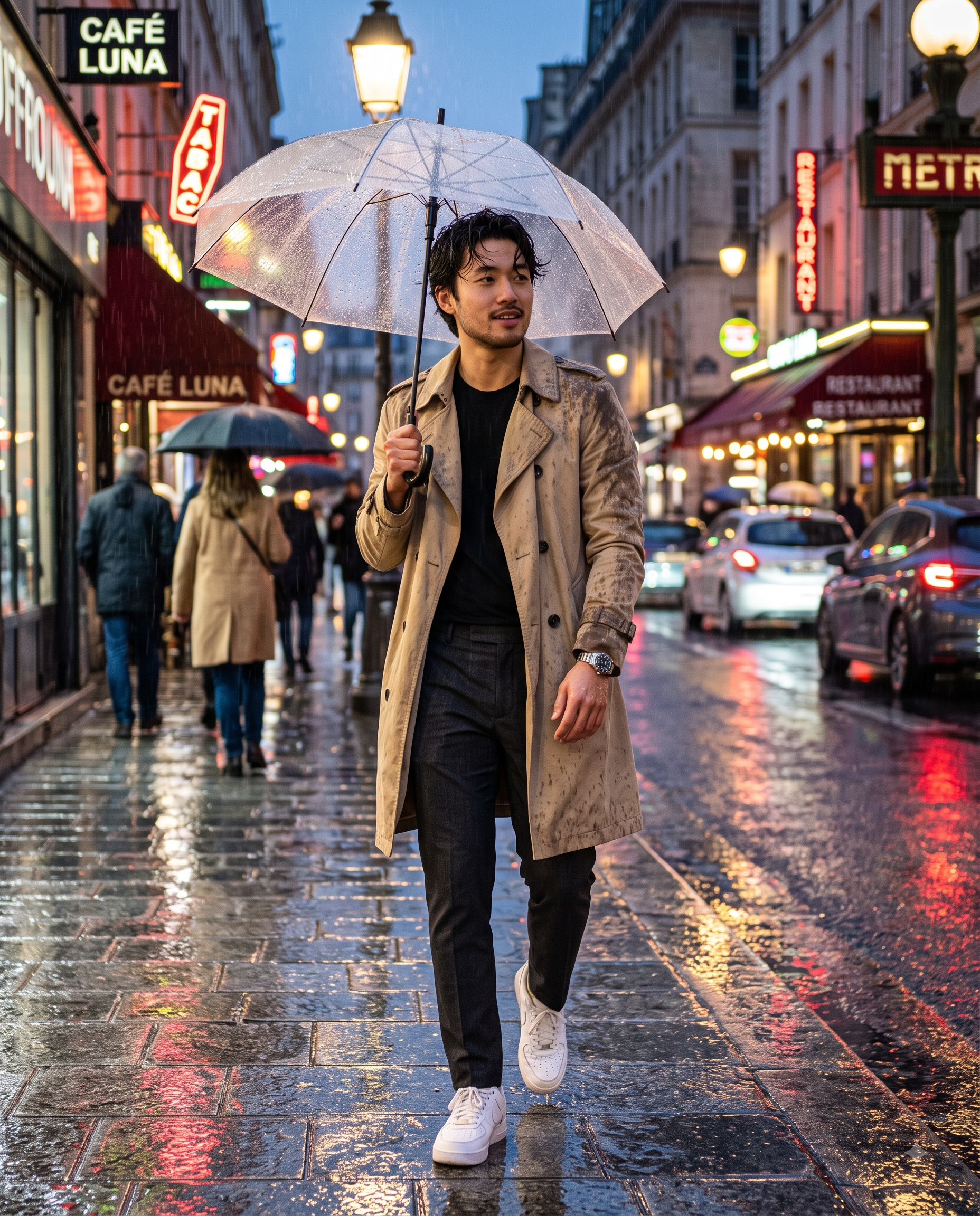 Rainy City Umbrella Portrait AI Photo Prompt